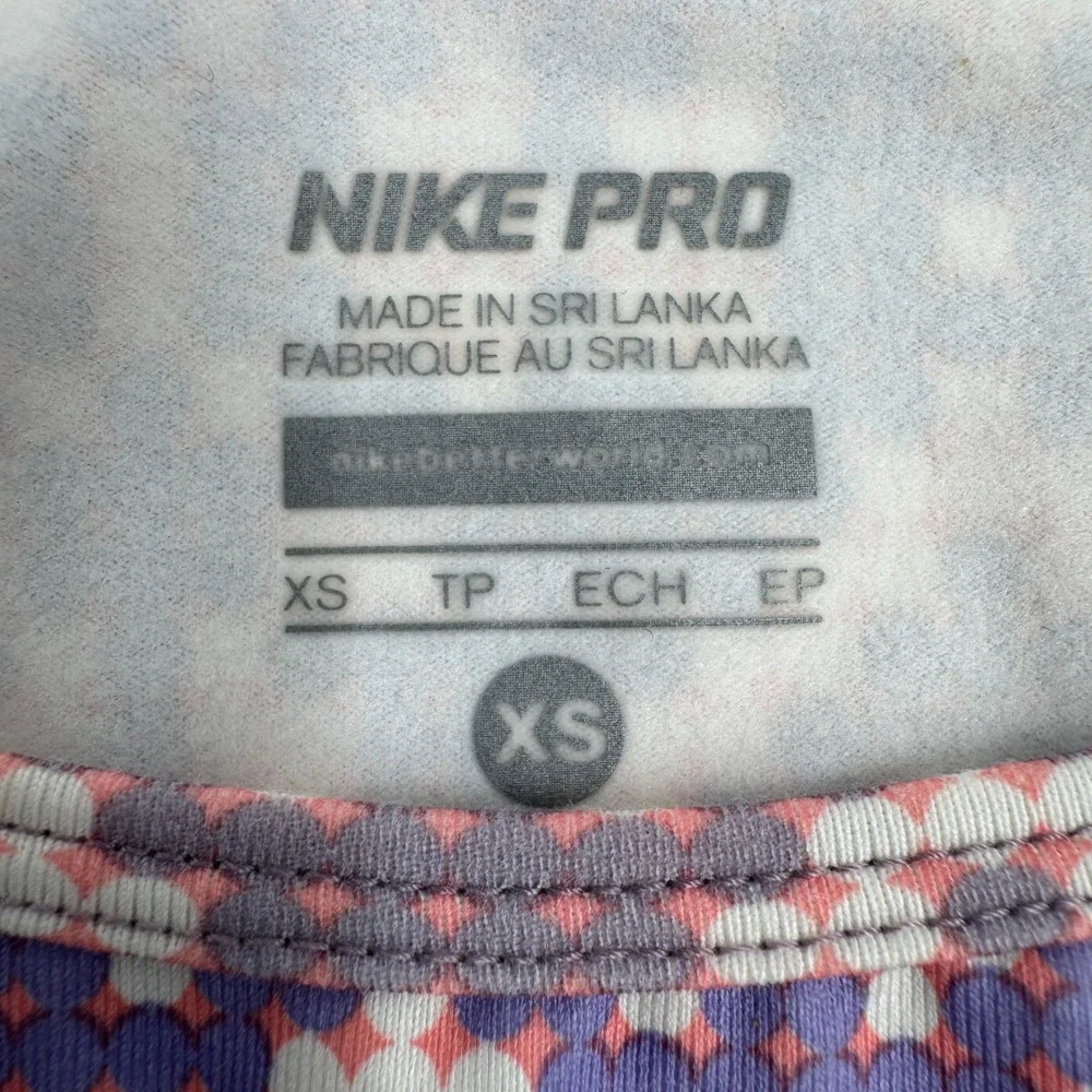 Nike Pro Dri-FIT Top Womens XS Purple Pink Geometric Fair Isle L/S 485692-563‎